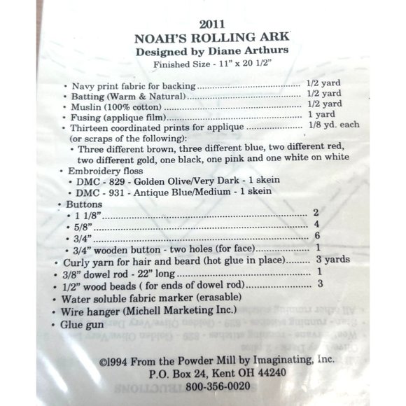 Noahs Rolling Ark Embroidery Quilt Pattern By Diane Arthurs From The Powder Mill - Picture 4 of 4